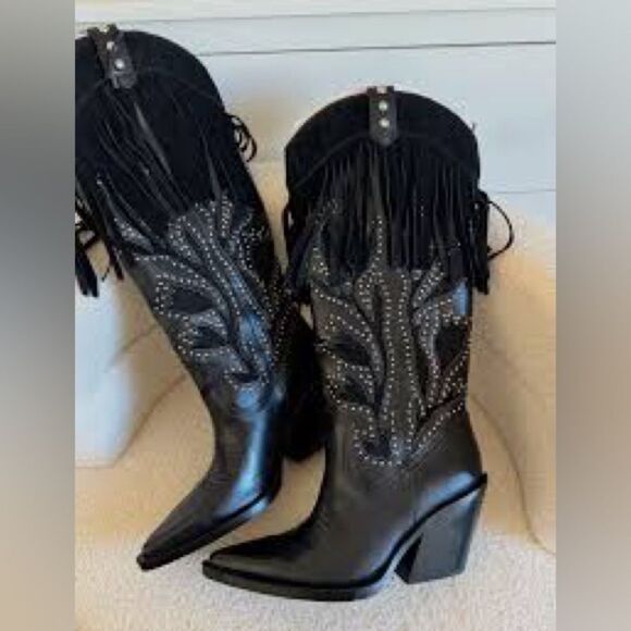 ZARA FRINGED STUDDED COWBOY BOOTS
BLACK - Picture 3 of 6